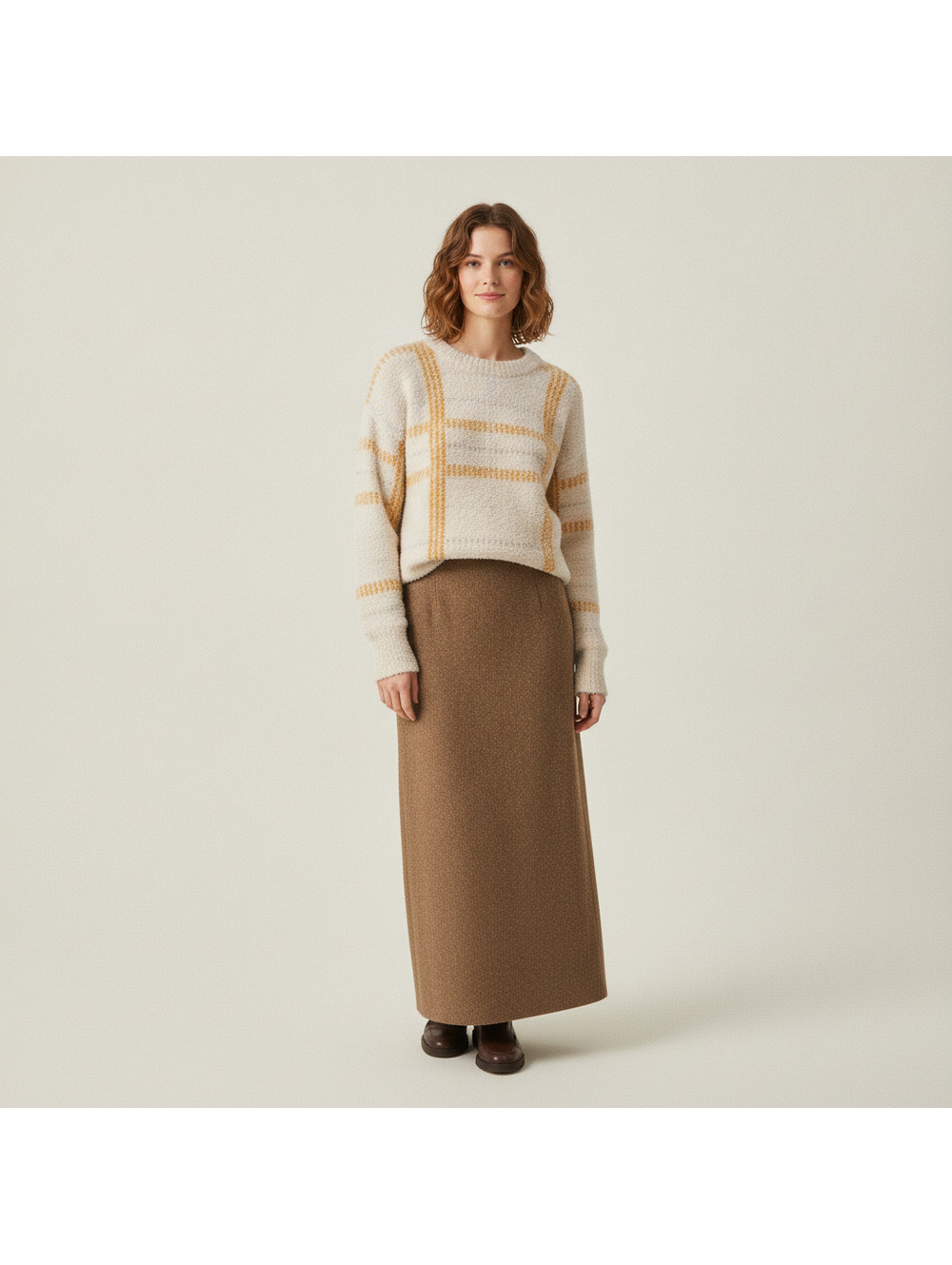 Lauren Conrad Plush Sweater with Yellow Check Pattern